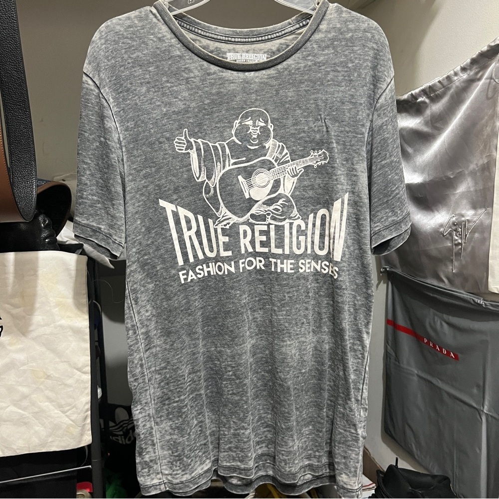 True Religion Gray Short Sleeve Tee with Graphic Design